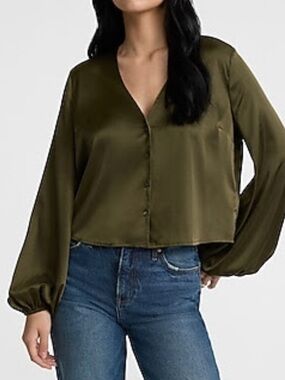 NWT Express Olive V-Neck Blouse